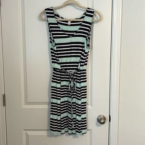 Sleeveless Stripe Tie-Waist Dress in Mint and Black